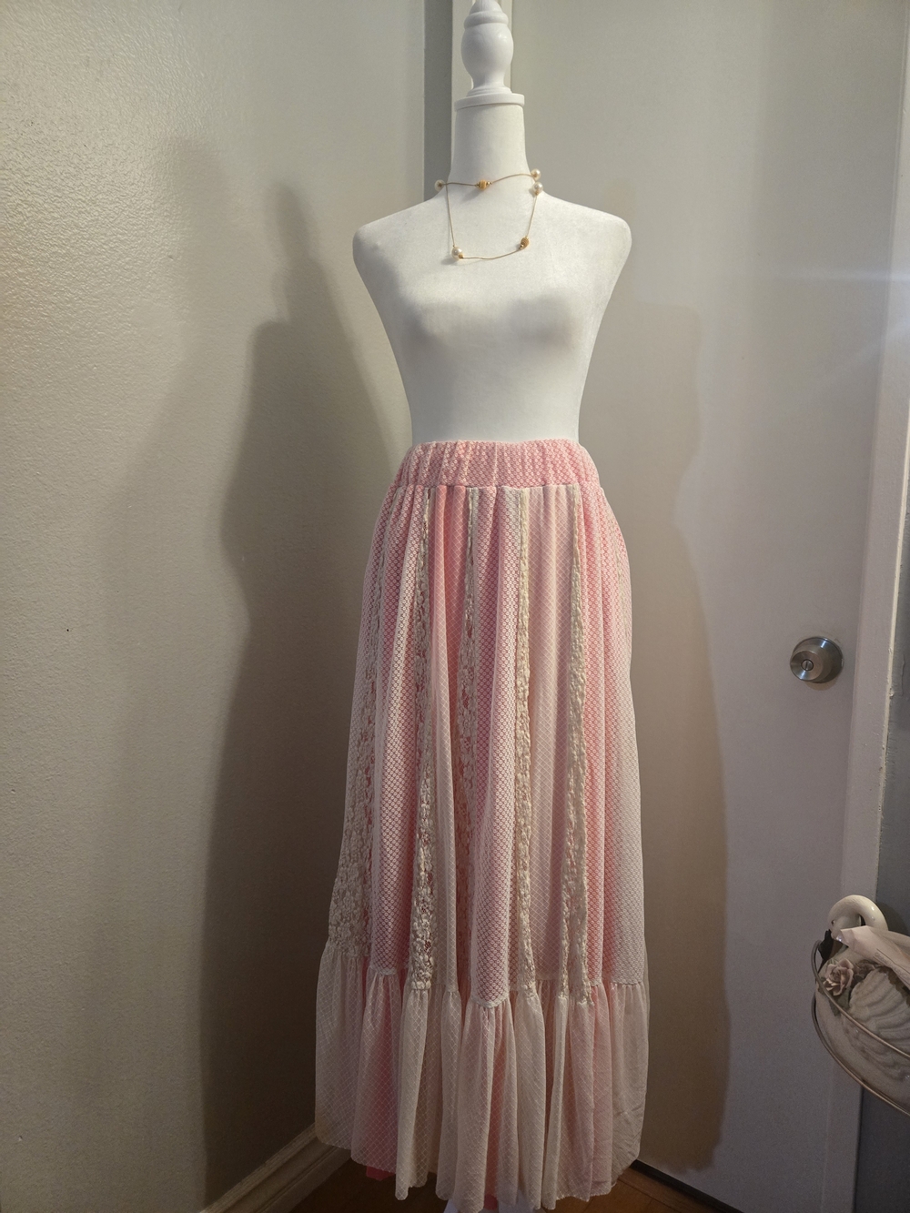 HAH Pleated Lace-Panel Maxi Skirt in Light Pink Size XS/S - Picture 2 of 9